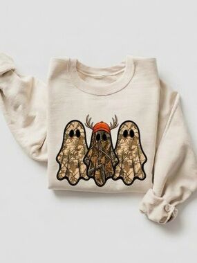 Retro Ghost Hunting Halloween Sweatshirt Spooky Camo Graphic Pullover
